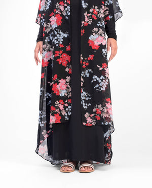 Long Black Floral Kimono Small (8-10) Petite (- 5'2") Black Floral
