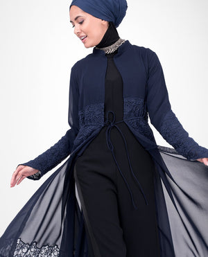 Long Full Length Navy Elegant Lace Outerwear Small (8-10) Petite (- 5'2") Navy