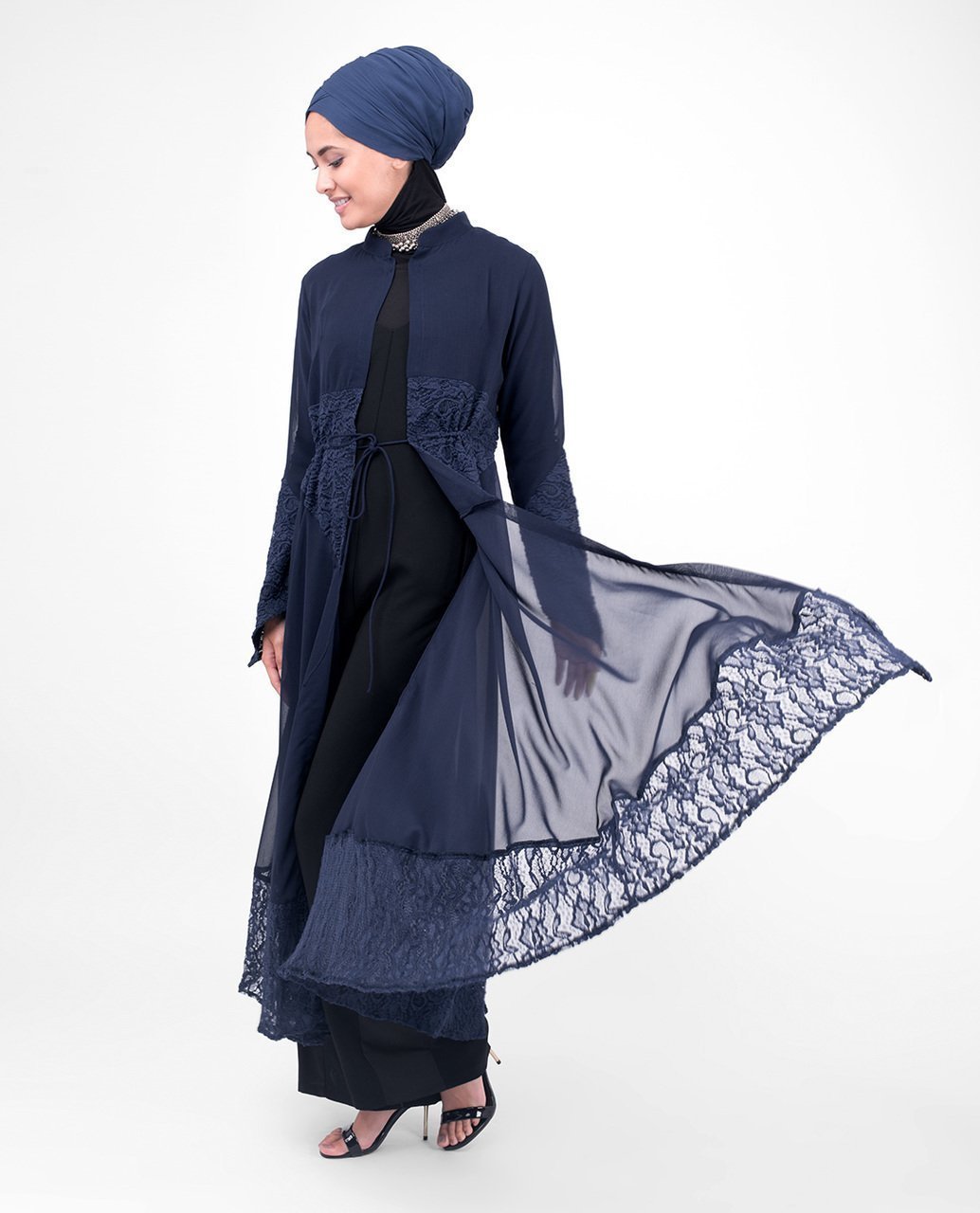 Long Full Length Navy Elegant Lace Outerwear Small (8-10) Petite (- 5'2") Navy