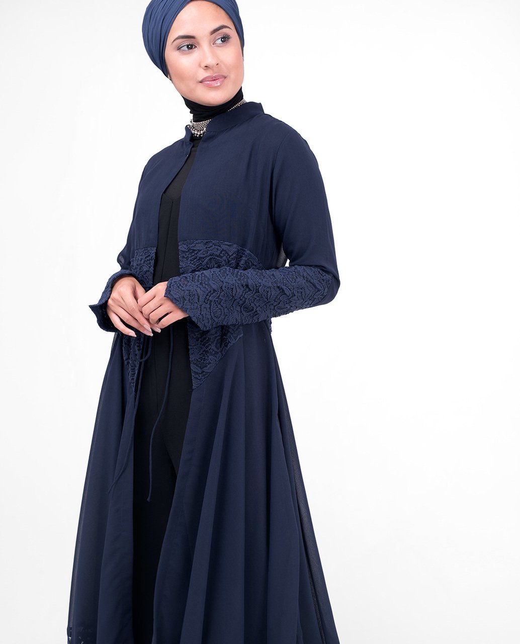 Long Full Length Navy Elegant Lace Outerwear Small (8-10) Petite (- 5'2") Navy