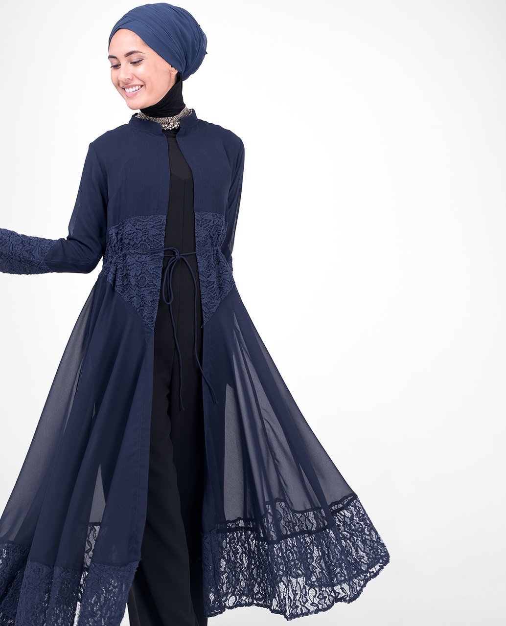 Long Full Length Navy Elegant Lace Outerwear Small (8-10) Petite (- 5'2") Navy