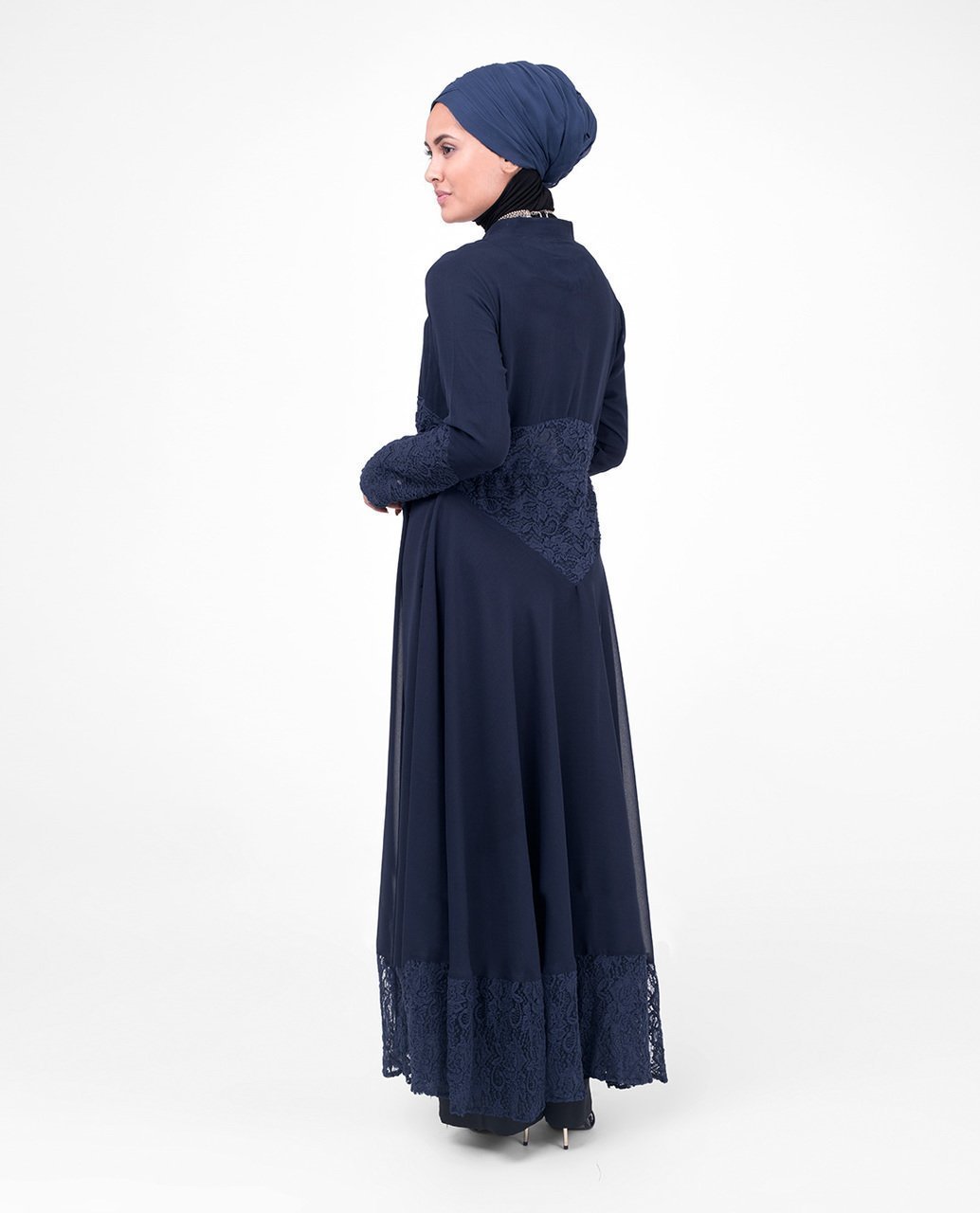 Long Full Length Navy Elegant Lace Outerwear Small (8-10) Petite (- 5'2") Navy