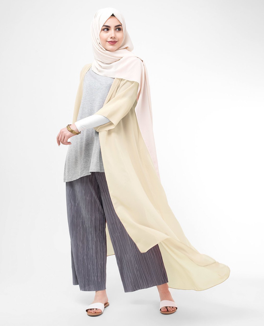 Long Sheer Fog Cream Kimono Small (8-10) Regular (5'2" to 5'6") 