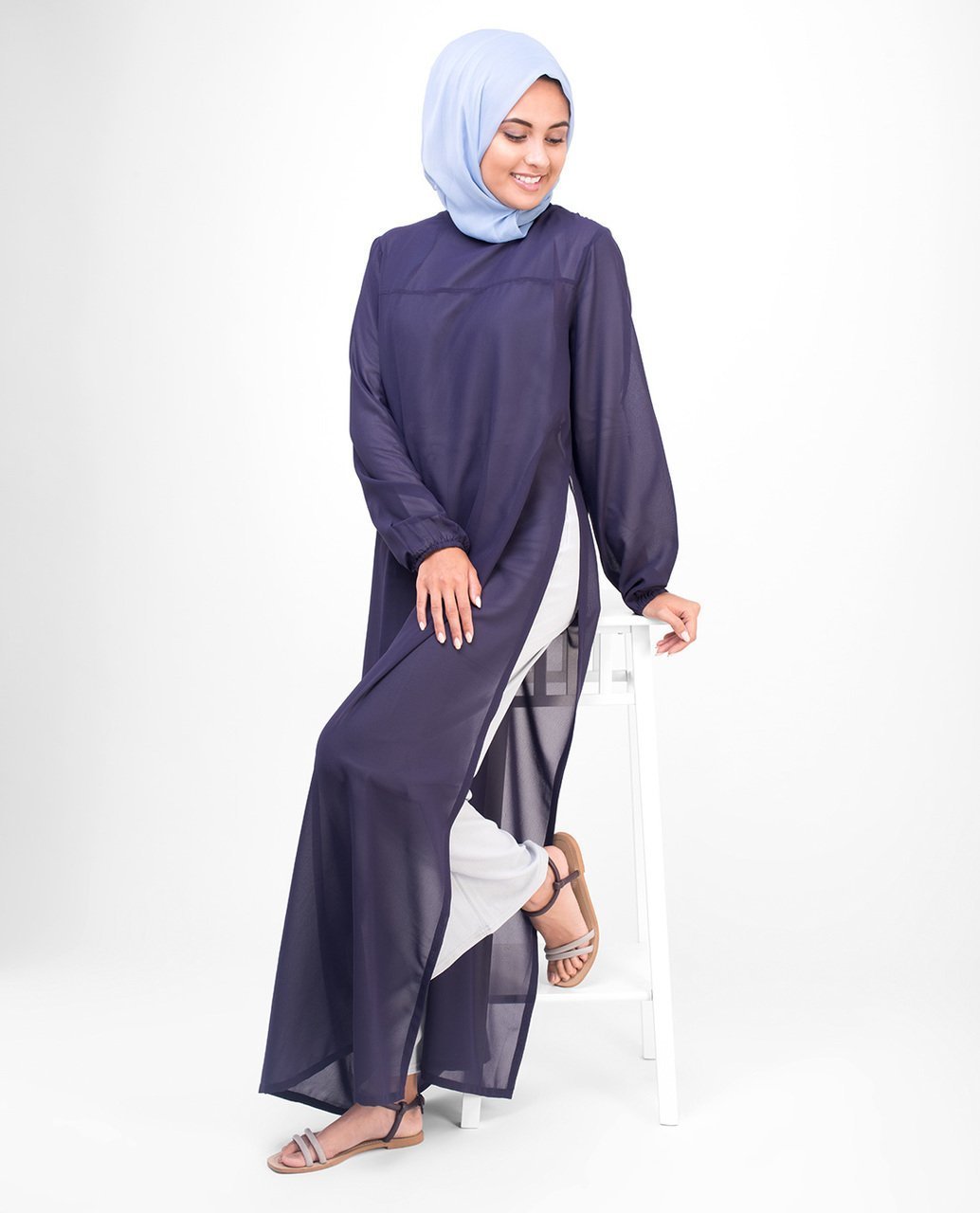 Long Slit Sheer Top Small (8-10) Petite (- 5'2") Purple