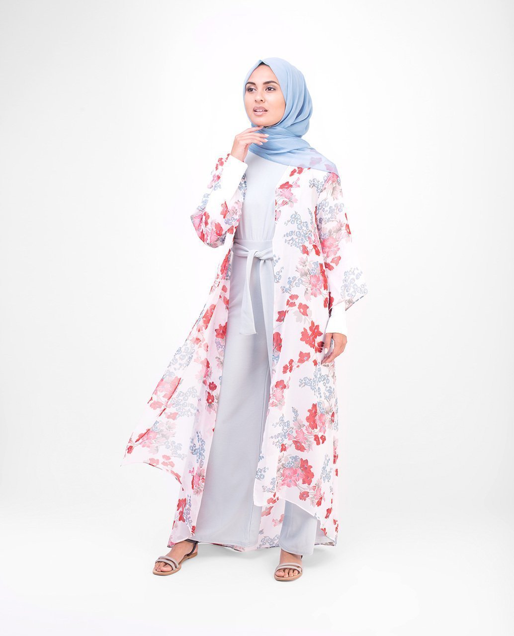Long White Floral Kimono Small (8-10) Petite (- 5'2") White Floral