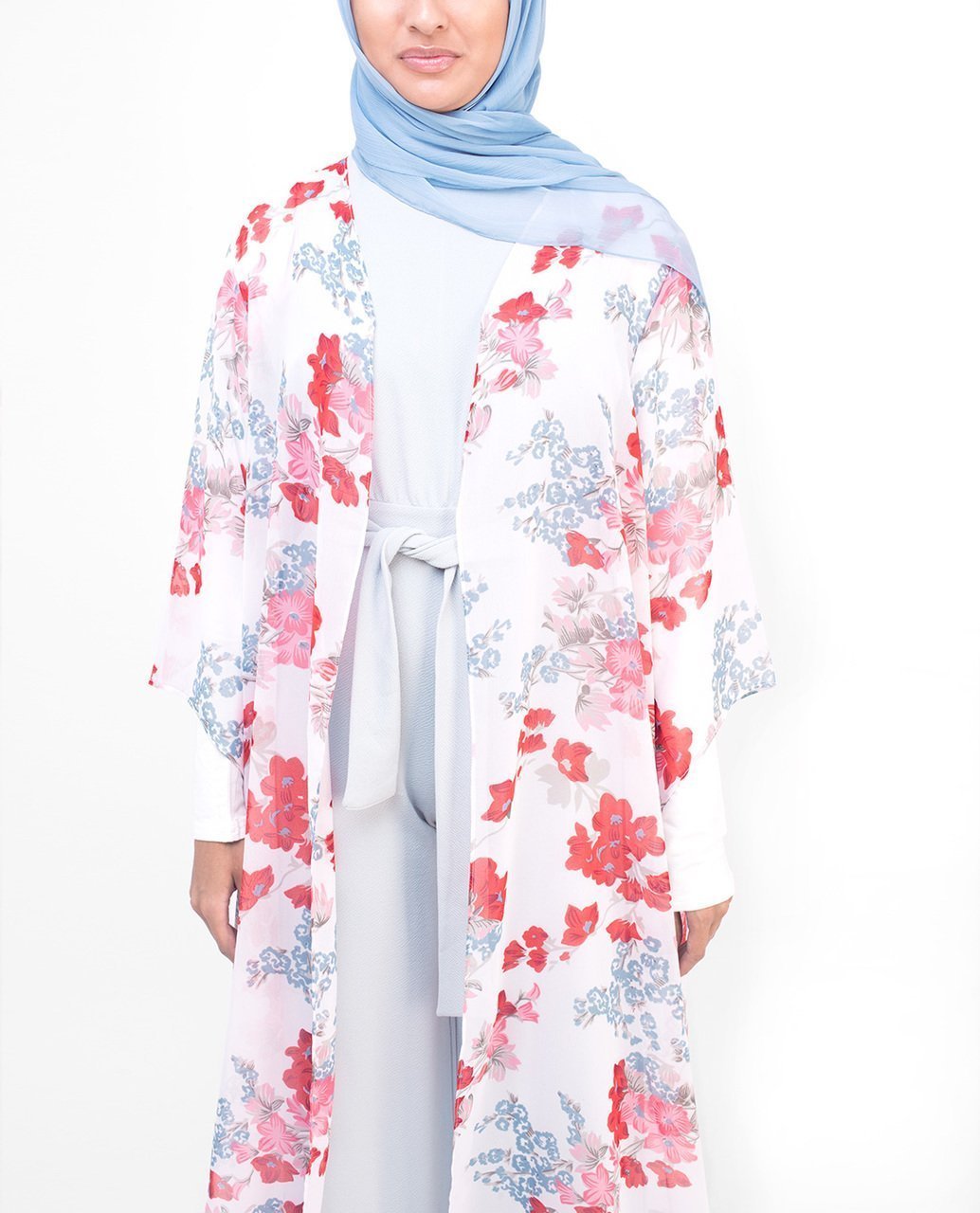 Long White Floral Kimono Small (8-10) Petite (- 5'2") White Floral