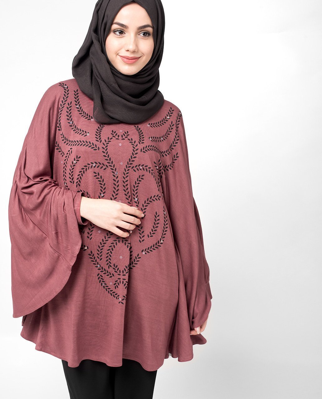 Maroon Poncho Top Slim 