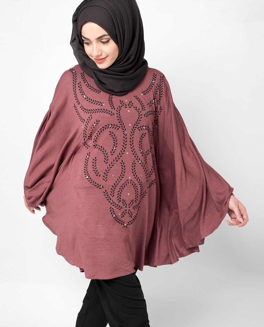 Maroon Poncho Top Slim 