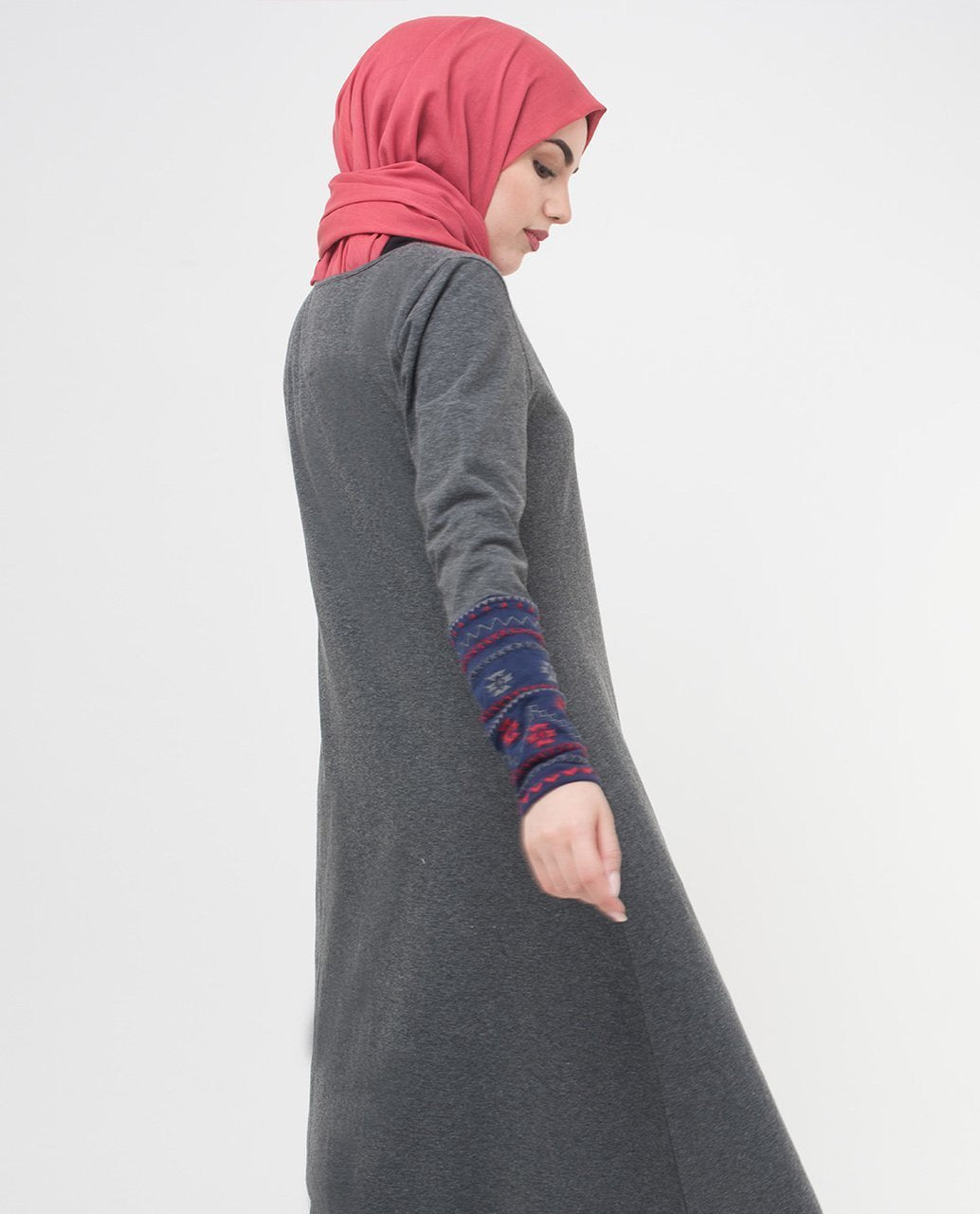 Melange Embroidery Modest Top S - 5'2" Dark Grey