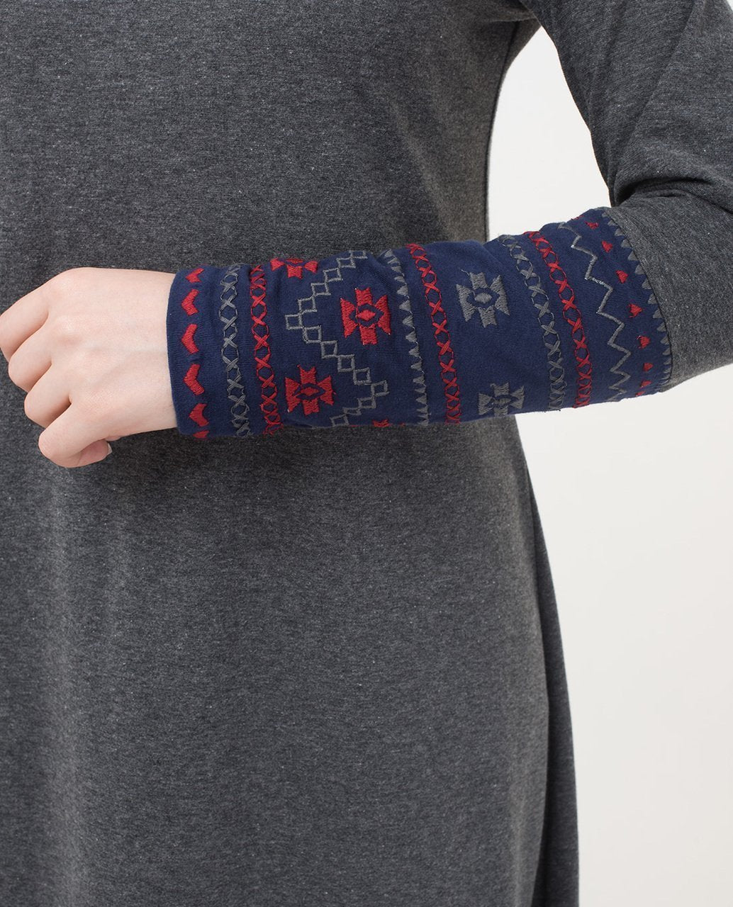 Melange Embroidery Modest Top S - 5'2" Dark Grey