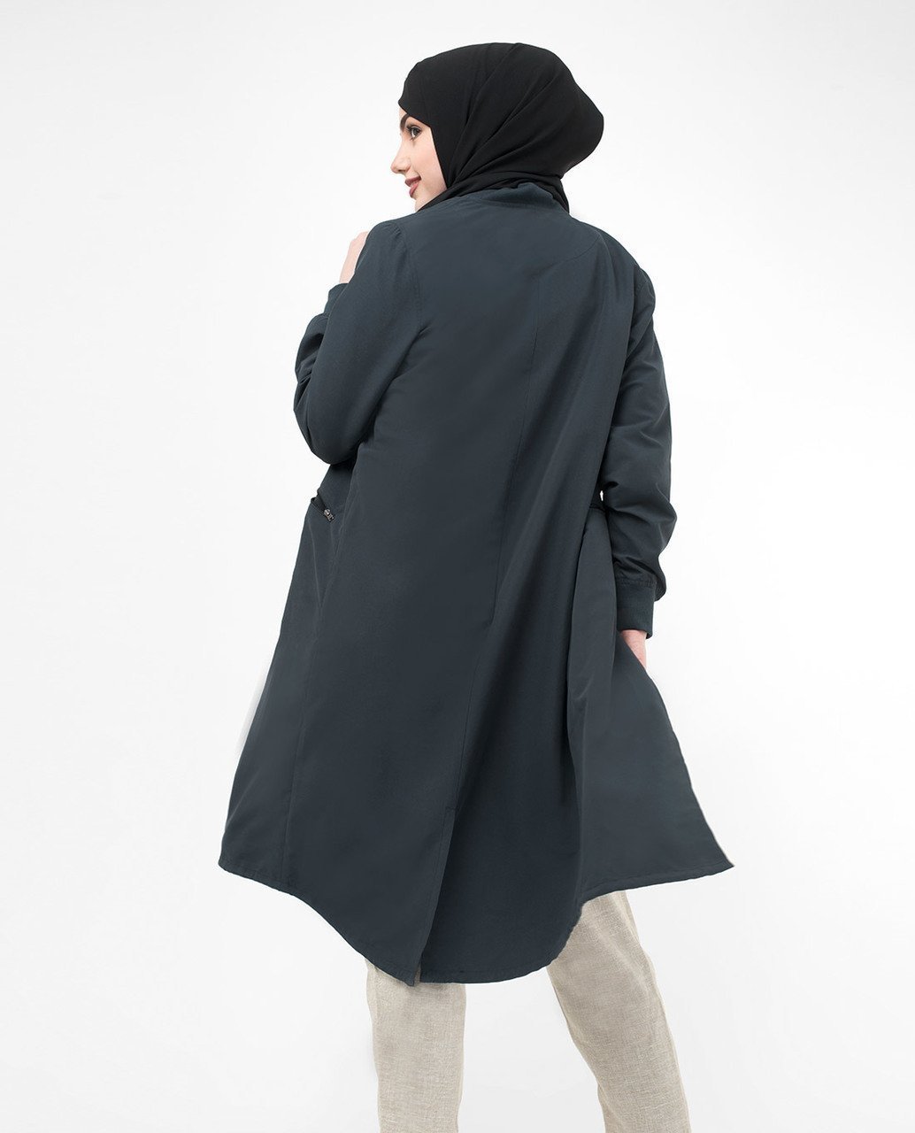 Trendy Outfit Modest Jacket Light Outerwear in Navy Blue - ModestPath.com