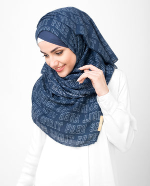 Navy Blue Free Spirit Print Viscose Hijab Regular Navy Blue 