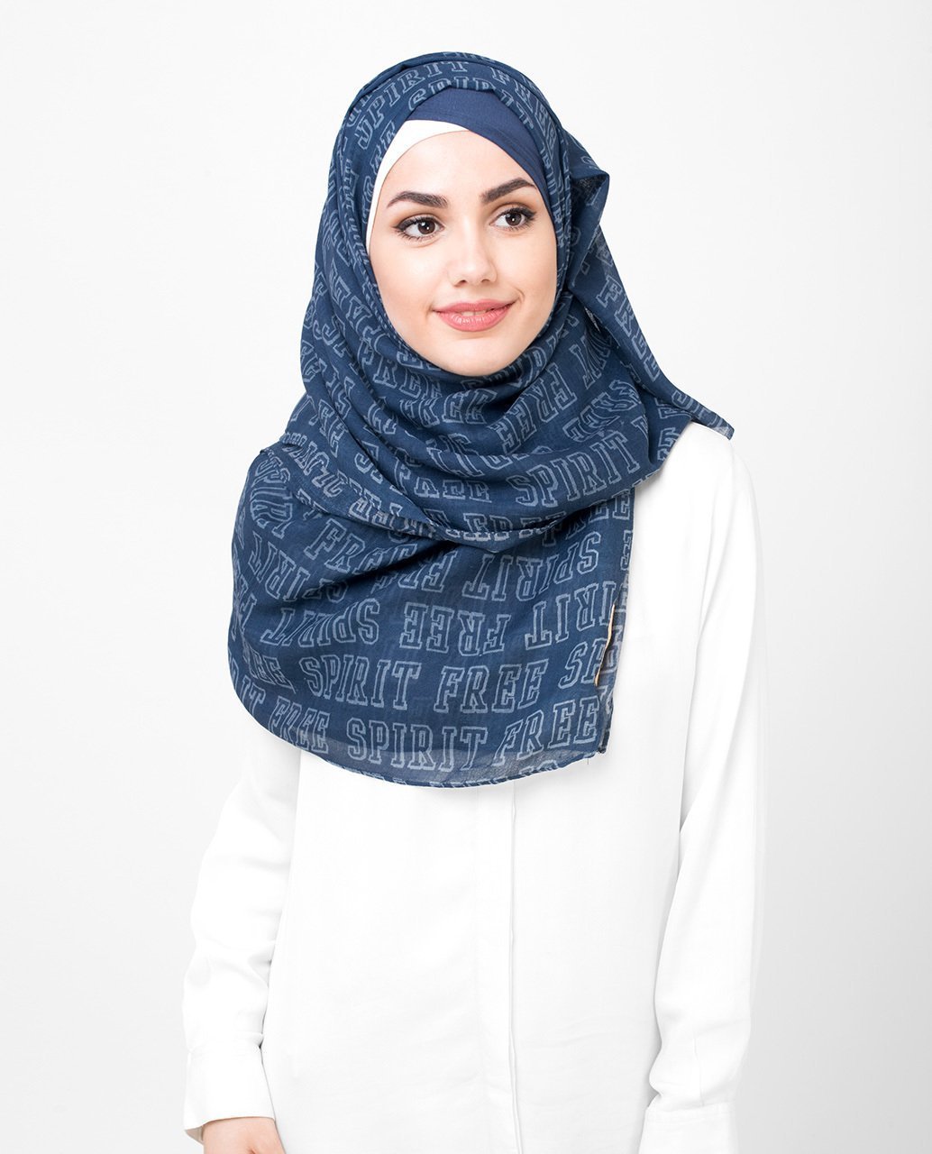 Navy Blue Free Spirit Print Viscose Hijab Regular Navy Blue 