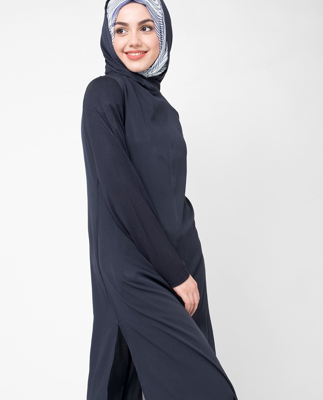 Navy Hooded Tunic Maxi Slim 