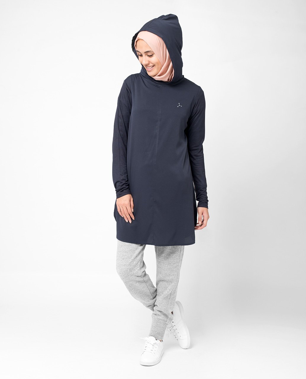 Navy Hooded Tunic Midi Slim 