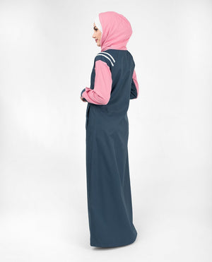 Navy Sporty Hooded Abaya or Jilbab with Contrast Pink Accent S 54 Navy
