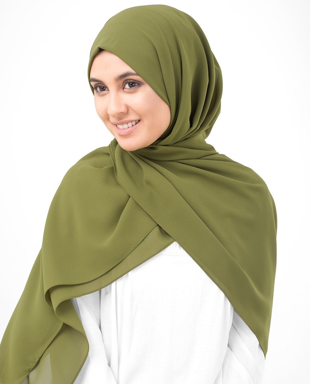 Olive Drab Green Poly Georgette Hijab Regular Olive Drab Green 