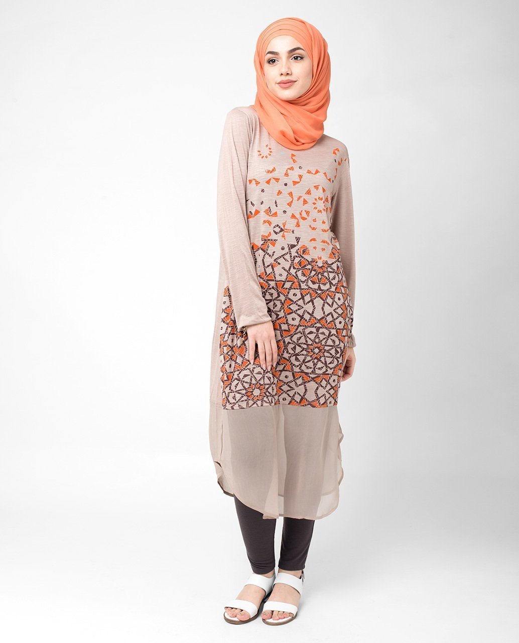 Orange Scatter Print Top Slim 