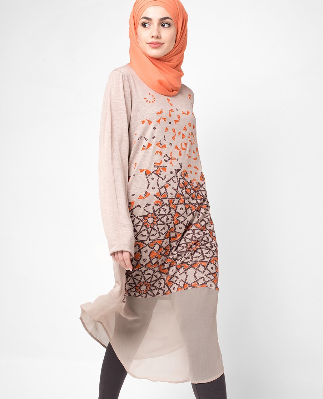 Orange Scatter Print Top Slim 