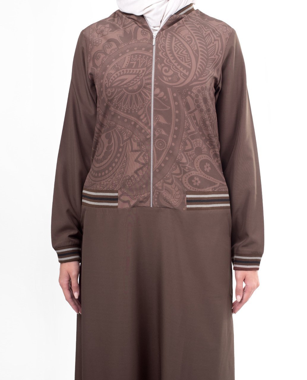 Practical and Beautiful Brown Flared Paisley Print Abaya Jilbab S 54 Brown