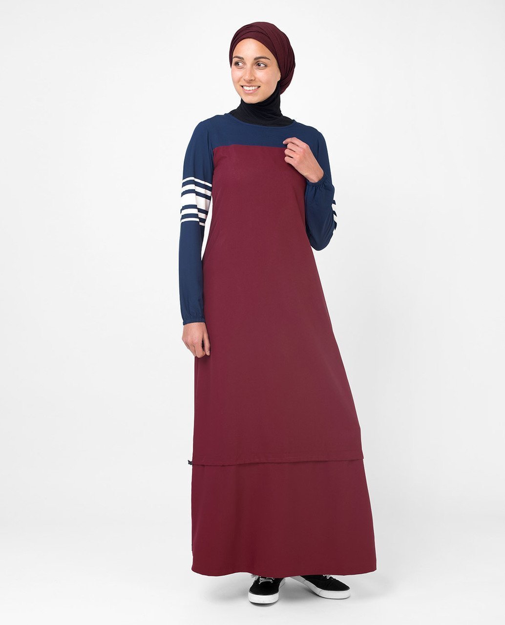 Red & Navy Stripe Print Abaya & Jilbab S 54 Red