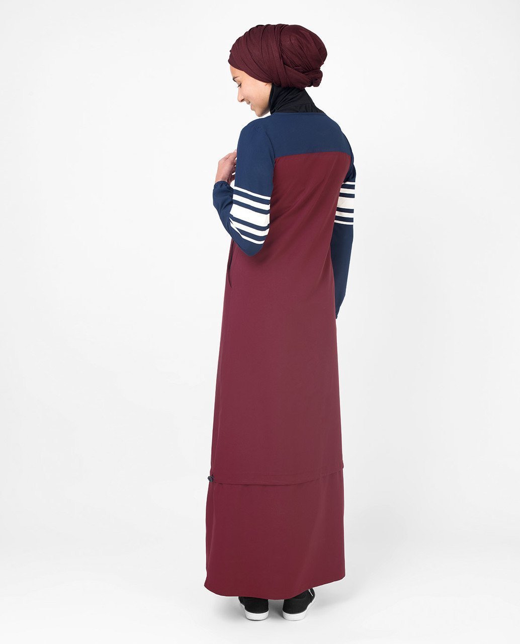 Red & Navy Stripe Print Abaya & Jilbab S 54 Red