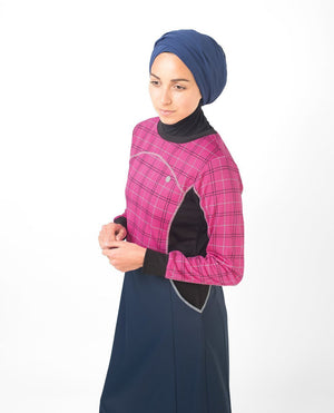 Rose Checked Print Abaya & Jilbab S 54 Pink