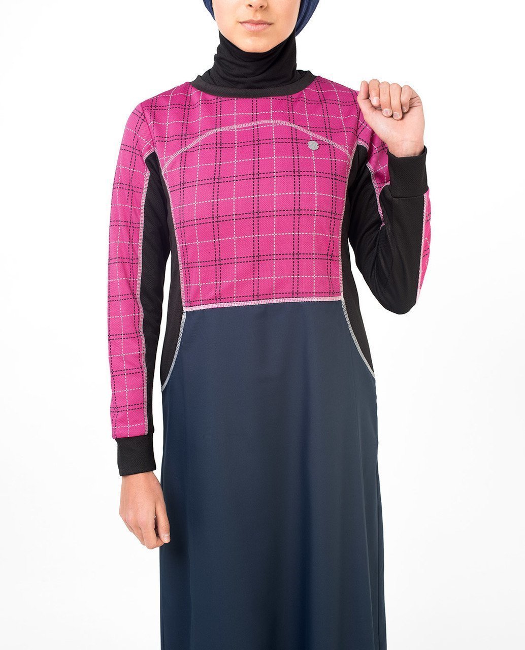 Rose Checked Print Abaya & Jilbab S 54 Pink