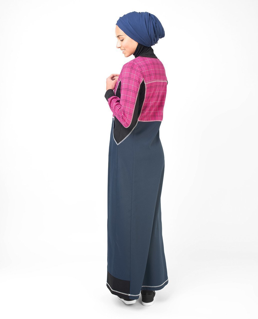 Rose Checked Print Abaya & Jilbab S 54 Pink