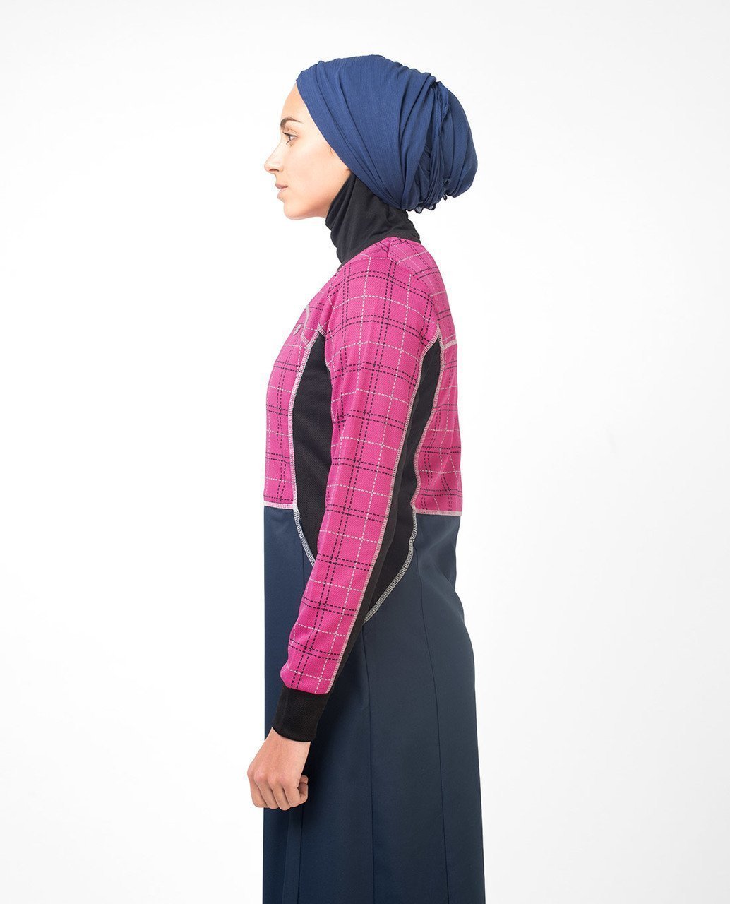 Rose Checked Print Abaya & Jilbab S 54 Pink