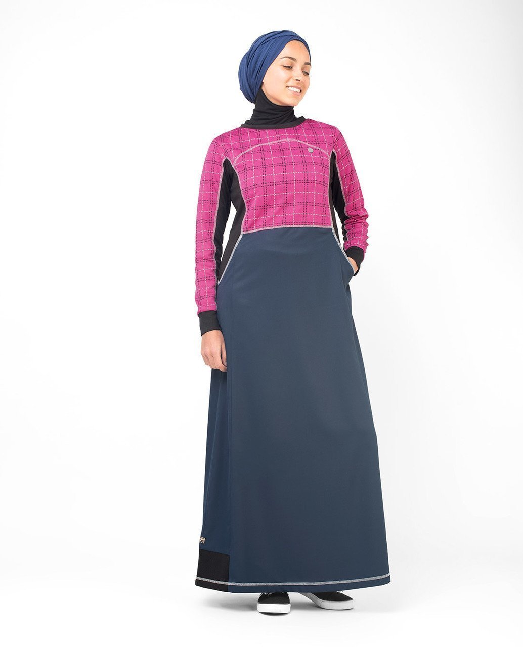 Rose Checked Print Abaya & Jilbab S 54 Pink