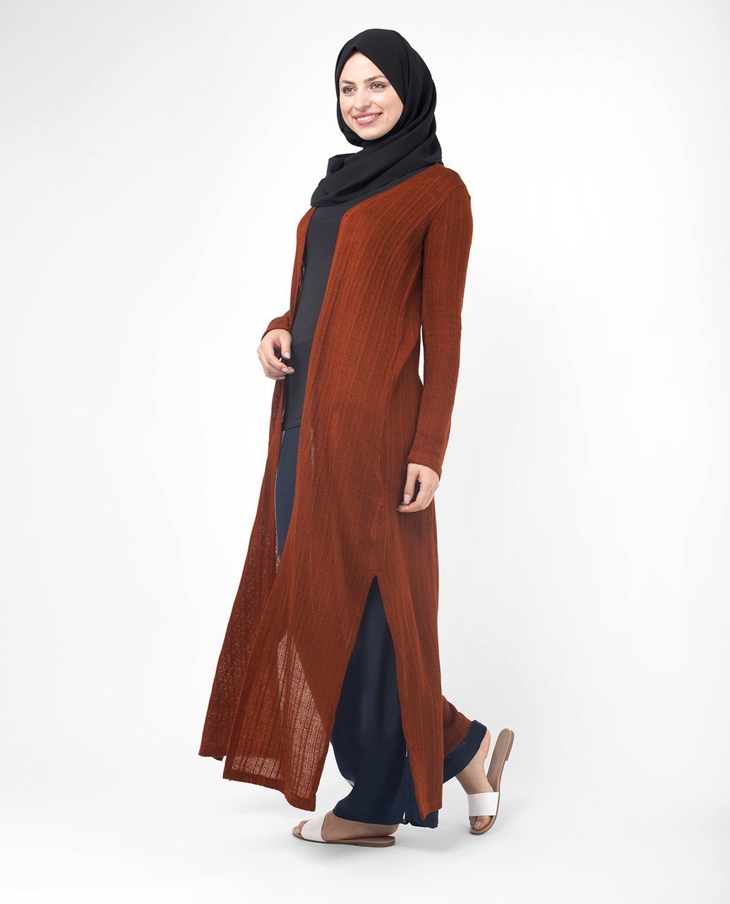 Rust Orange Full Length Knitted Outerwear Small (8-10) Petite (- 5'2") Orange