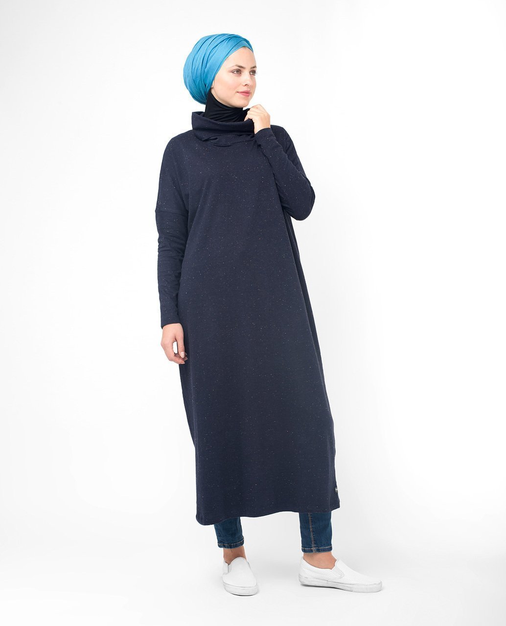 Sparkly Navy Long Modest Top Small (8-10) Petite (- 5'2") 