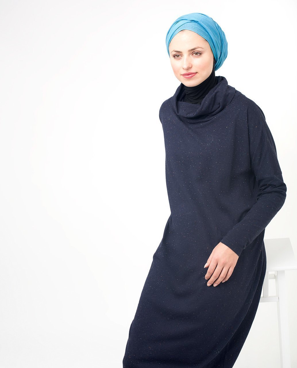 Sparkly Navy Long Modest Top Small (8-10) Petite (- 5'2") 