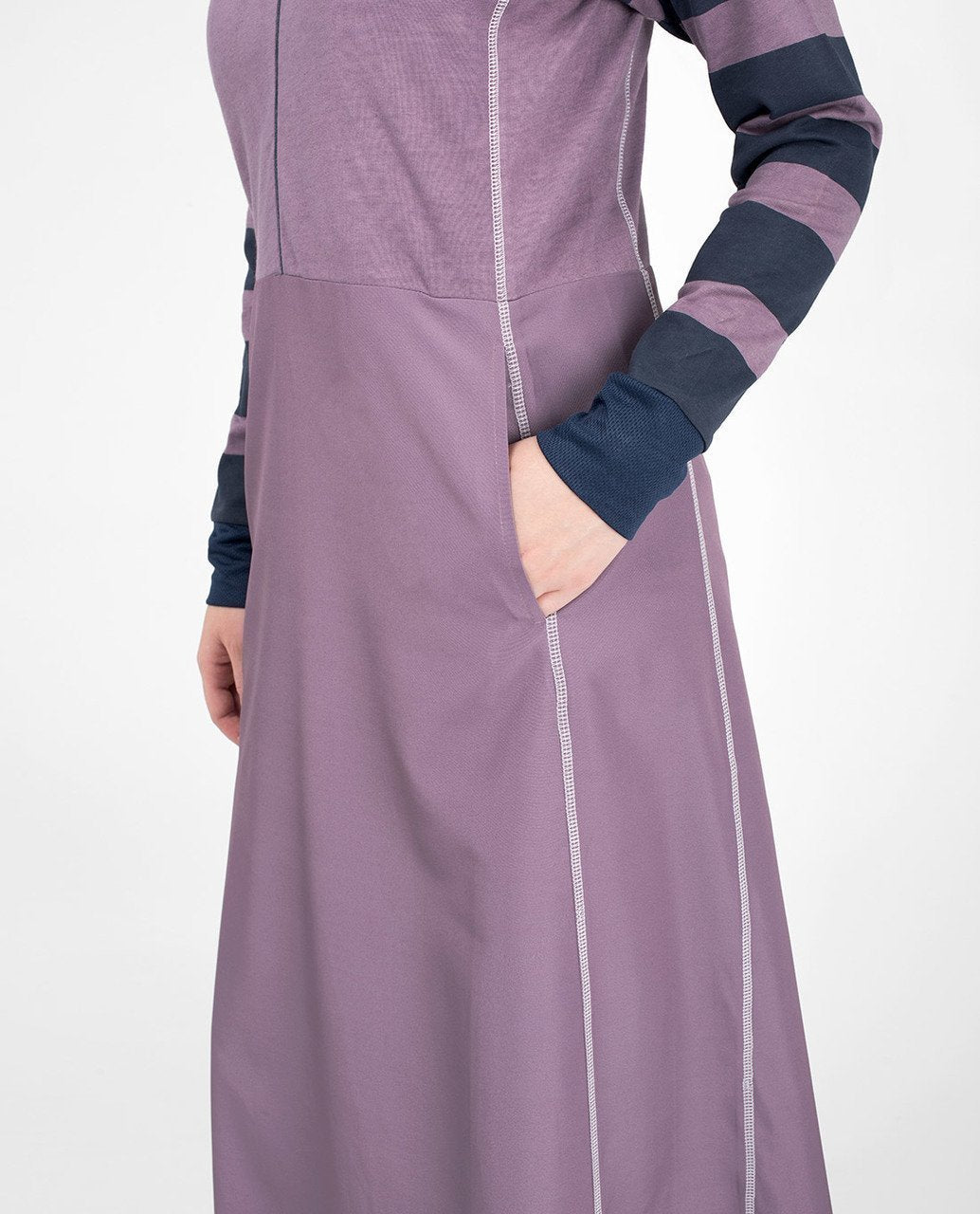 Striped Contrast Arm Casual Abaya Jilbab S 54 Purple