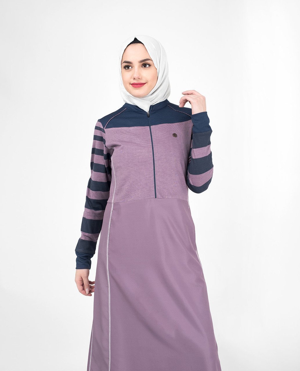 Striped Contrast Arm Casual Abaya Jilbab S 54 Purple