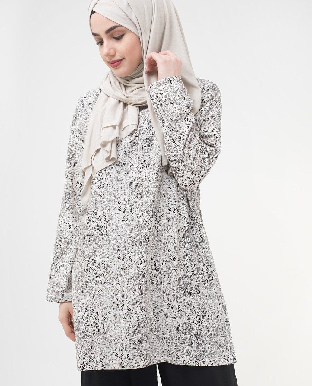 Summer Lace Printed Modest Top Small Petite (- 5'2") 