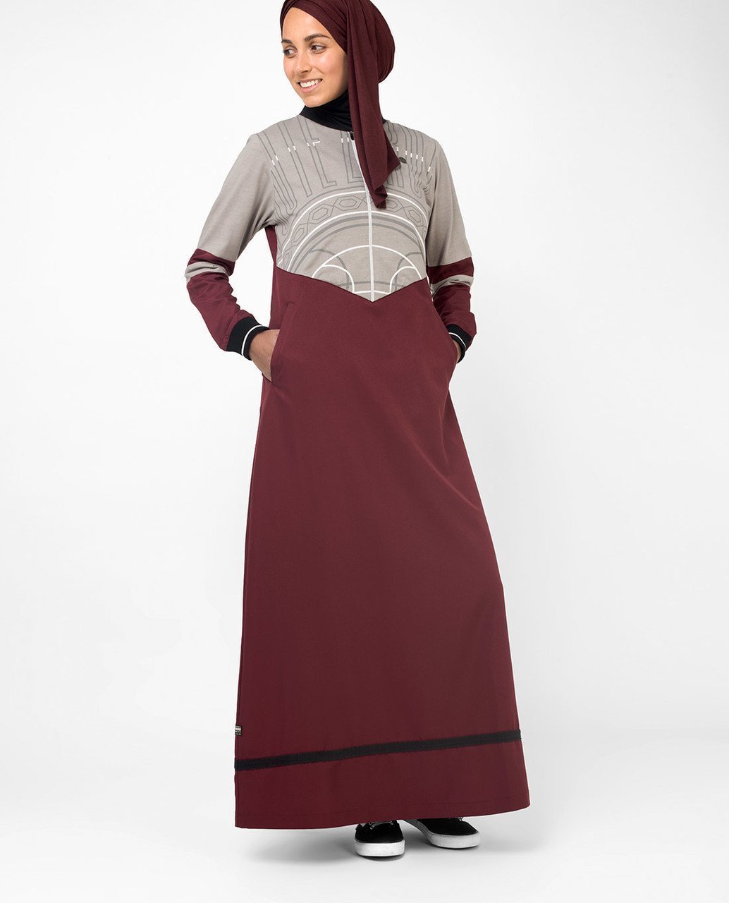 Super Cool Casual Maroon Abaya Jilbab With Chest Print S 54 Maroon