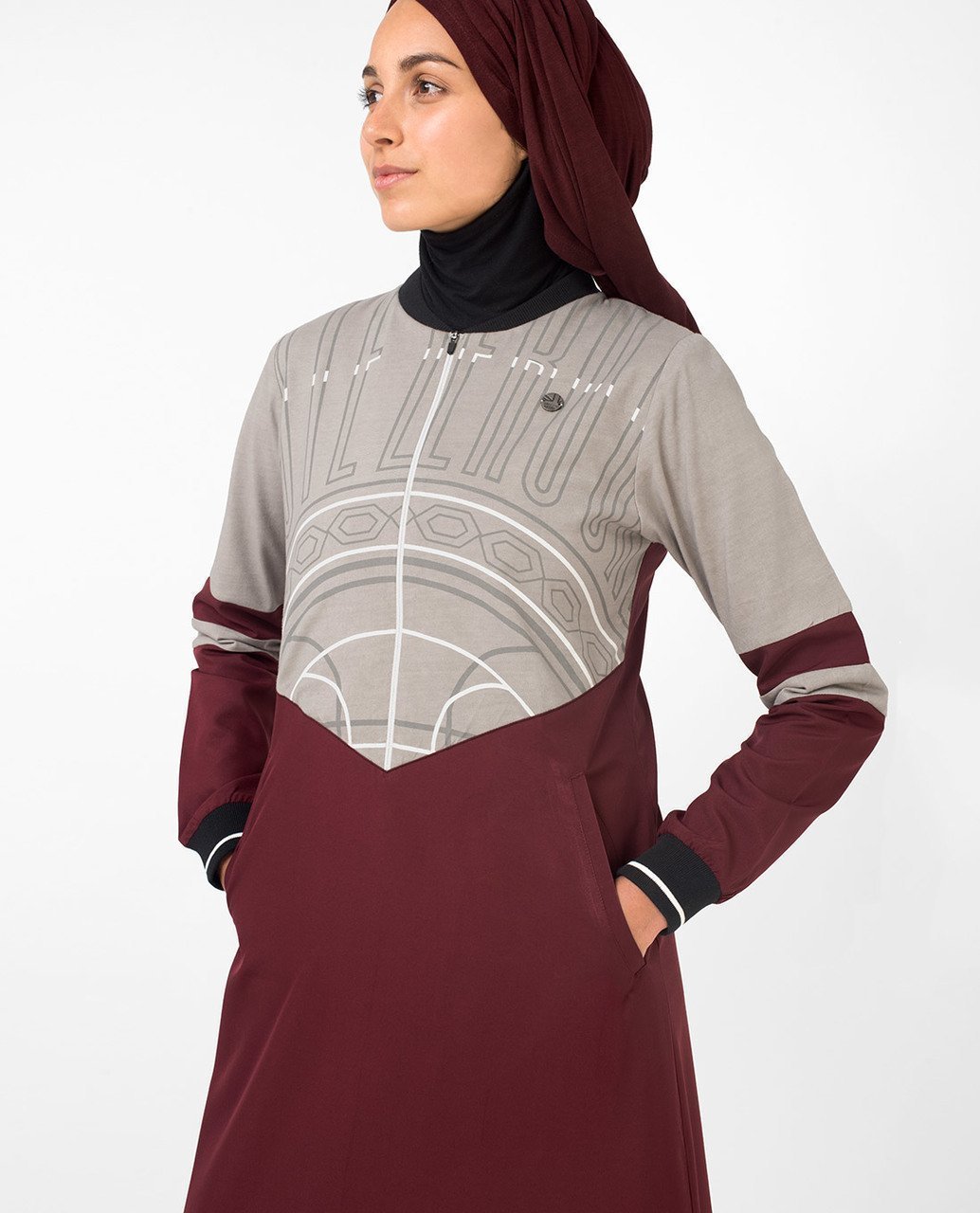 Super Cool Casual Maroon Abaya Jilbab With Chest Print S 54 Maroon
