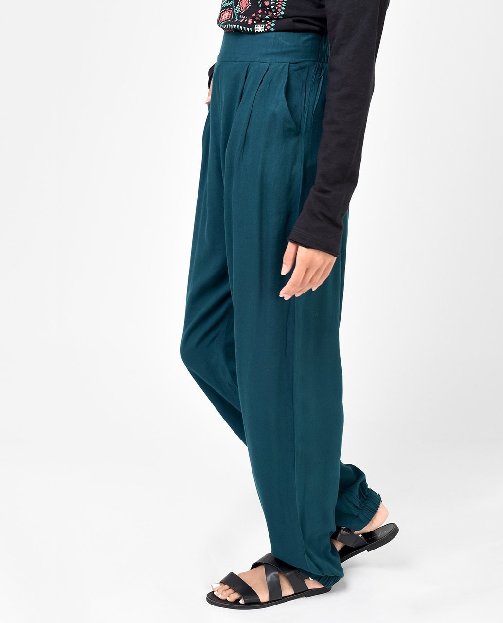 Teal Green Rayon Loose Fit Trousers Slim Petite (W28 L28) 