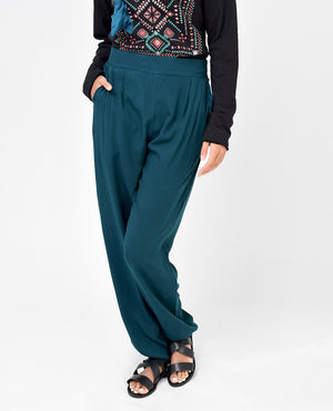 Teal Green Rayon Loose Fit Trousers Slim Petite (W28 L28) 