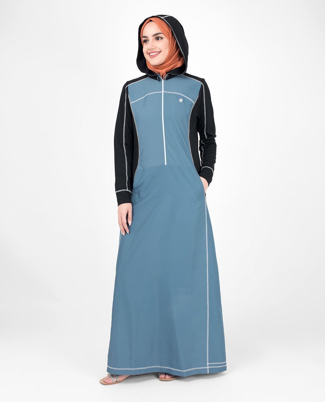 Top Stitch Detachable Hooded Abaya & Jilbab S 54 Blue
