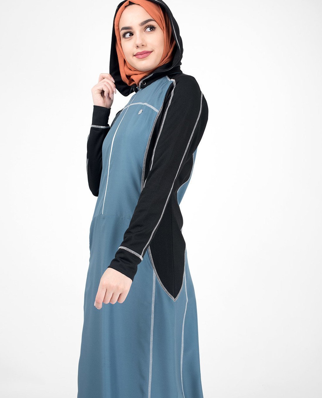Top Stitch Detachable Hooded Abaya & Jilbab S 54 Blue