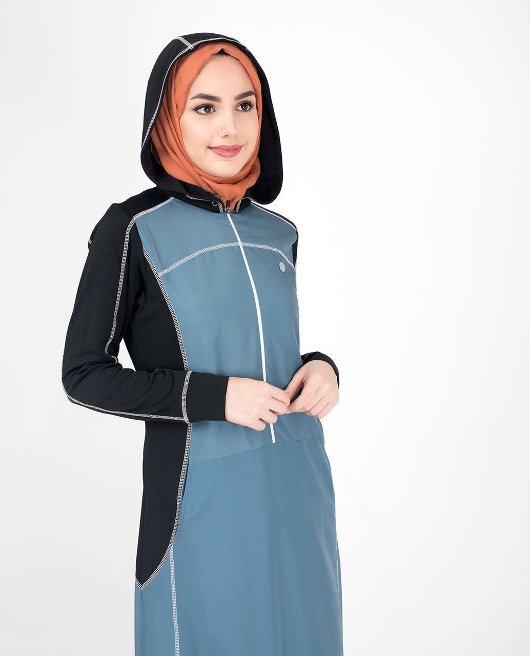 Top Stitch Detachable Hooded Abaya & Jilbab S 54 Blue