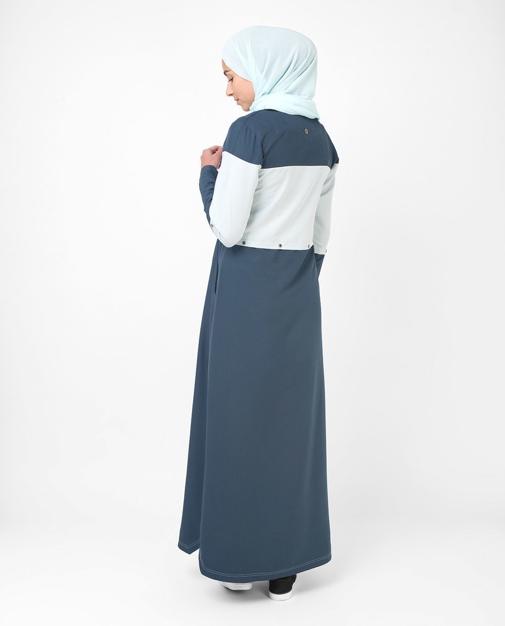Trendy Detachable Blue Color Blocking Abaya Jilbab S 54 Denim Blue