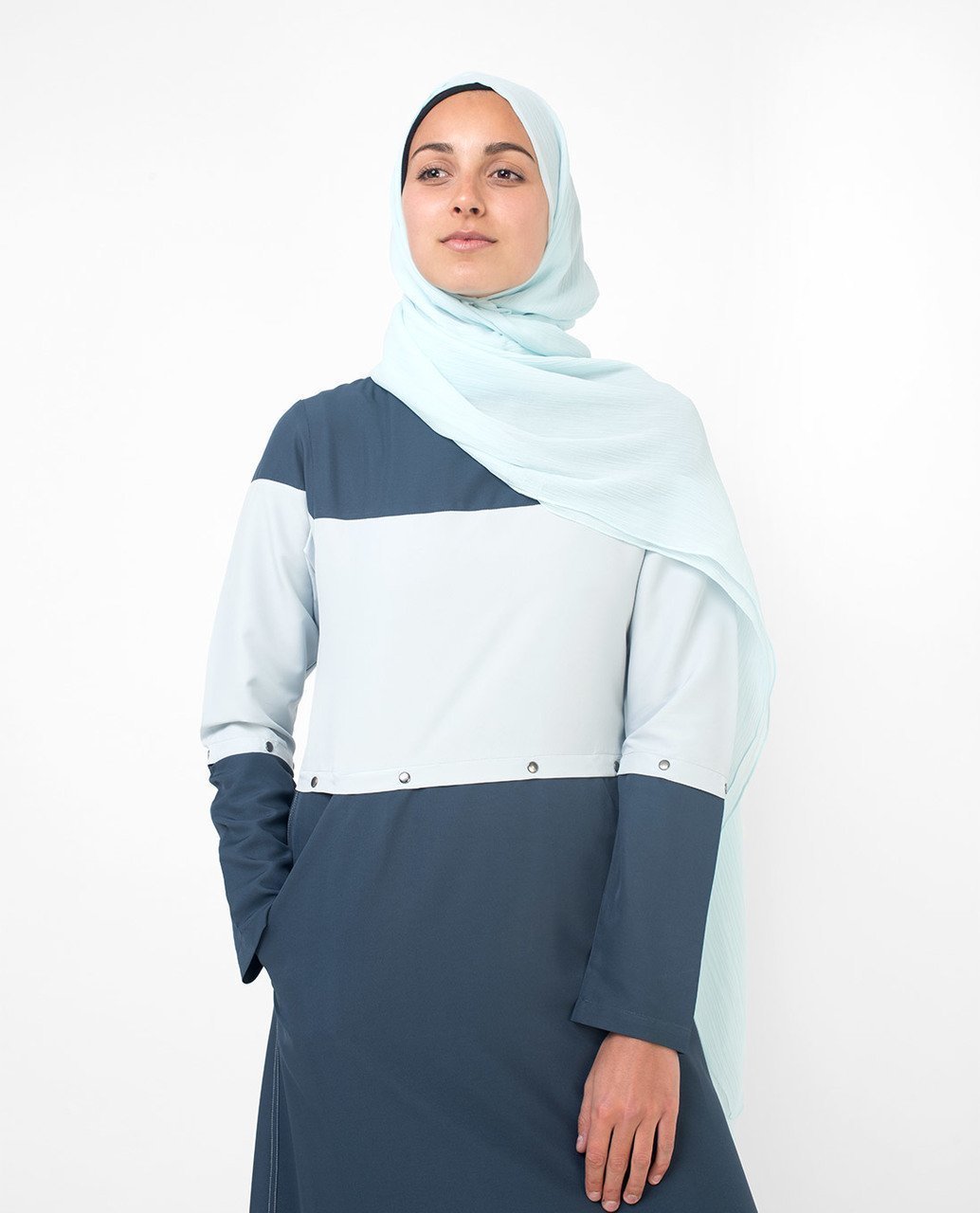 Trendy Detachable Blue Color Blocking Abaya Jilbab S 54 Denim Blue