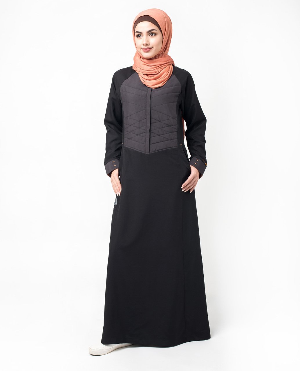 Unique Quilted Button Front Black Abaya Jilbab S 54 Black