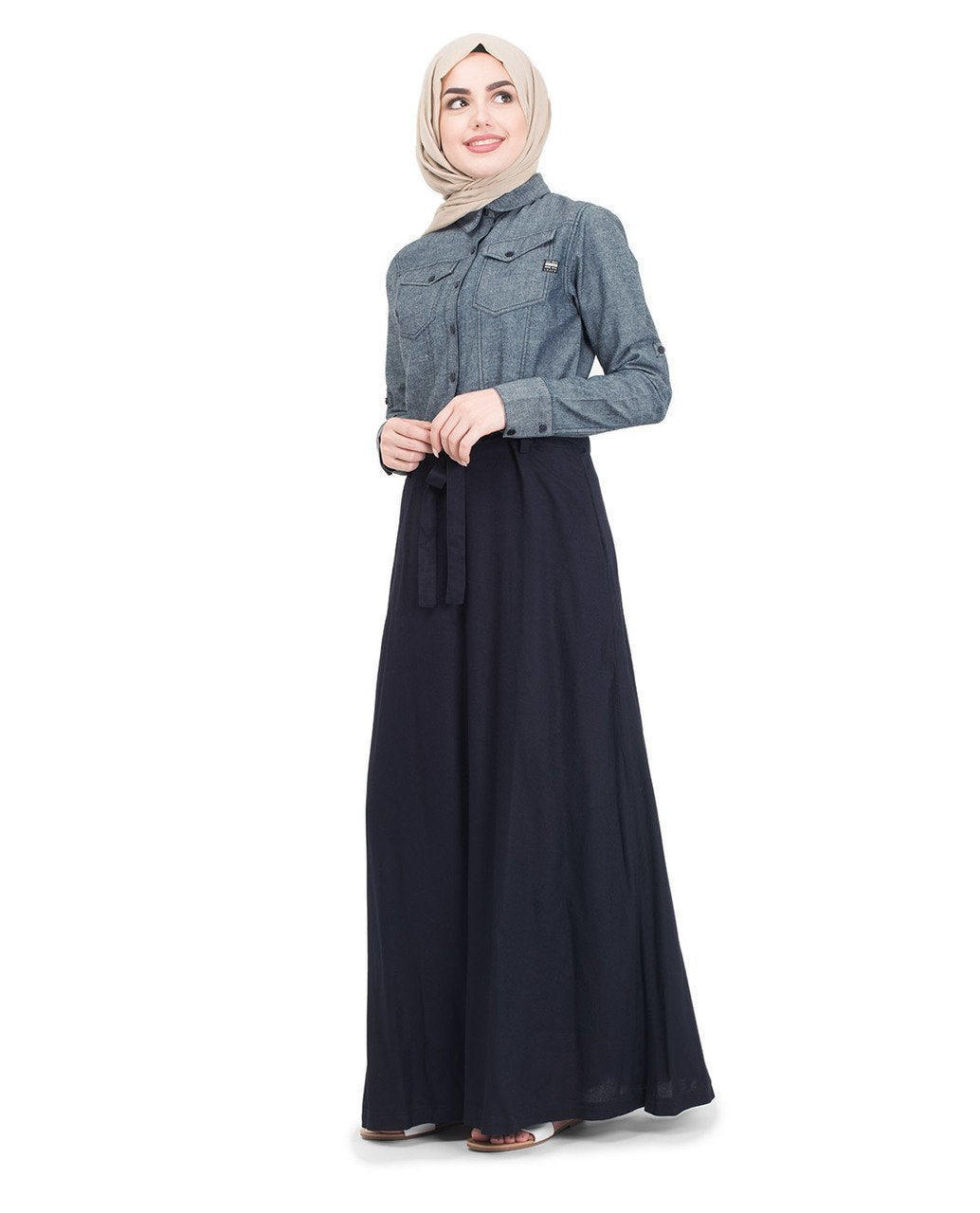 Utility Denim Flared Jilbab & Abaya S 54 Navy