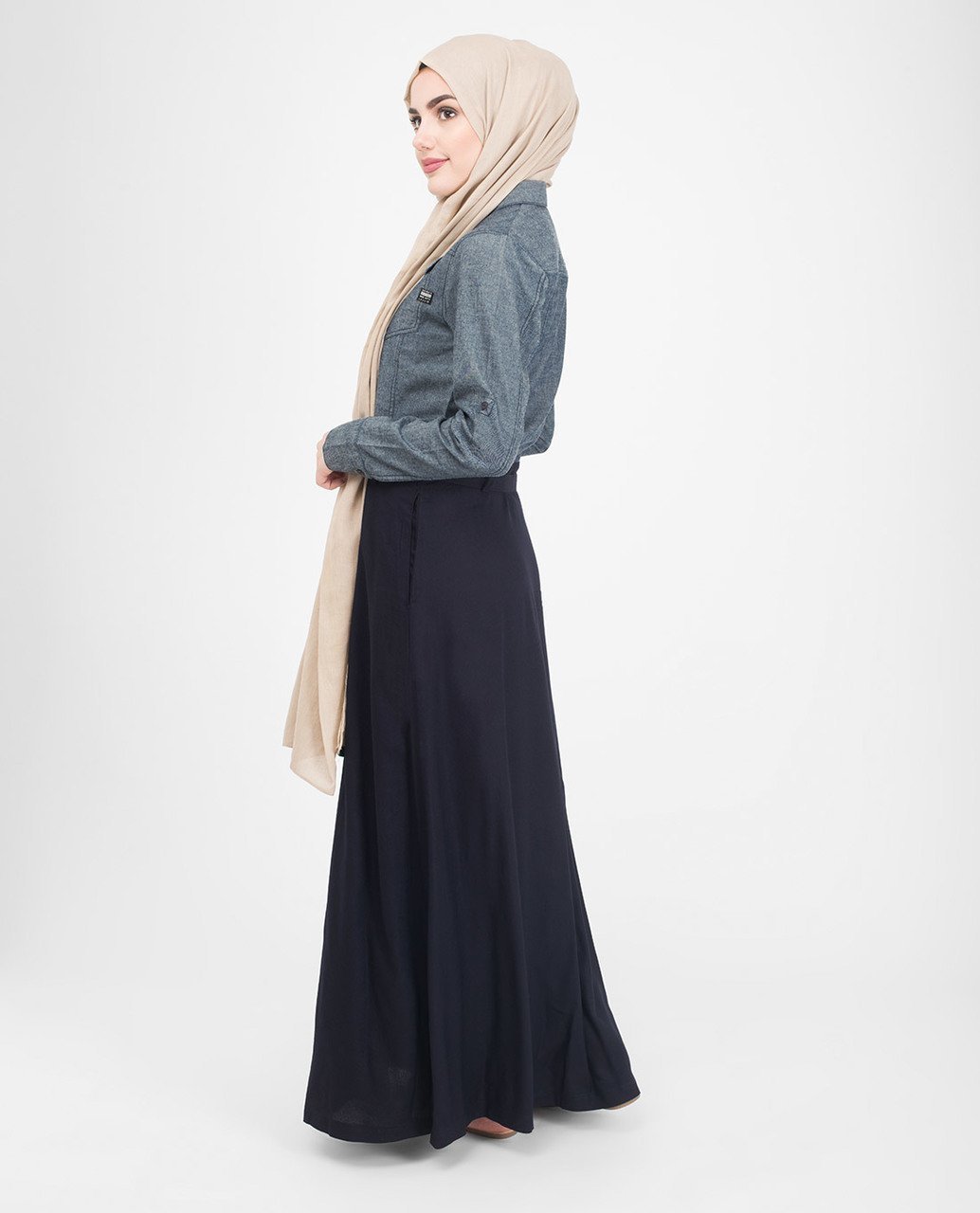 Utility Denim Flared Jilbab & Abaya S 54 Navy