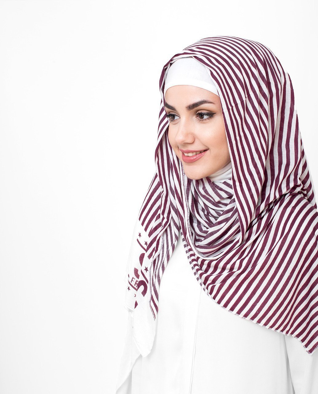 White And Red Stripes Print Viscose Jersey Hijab Medium White Red 